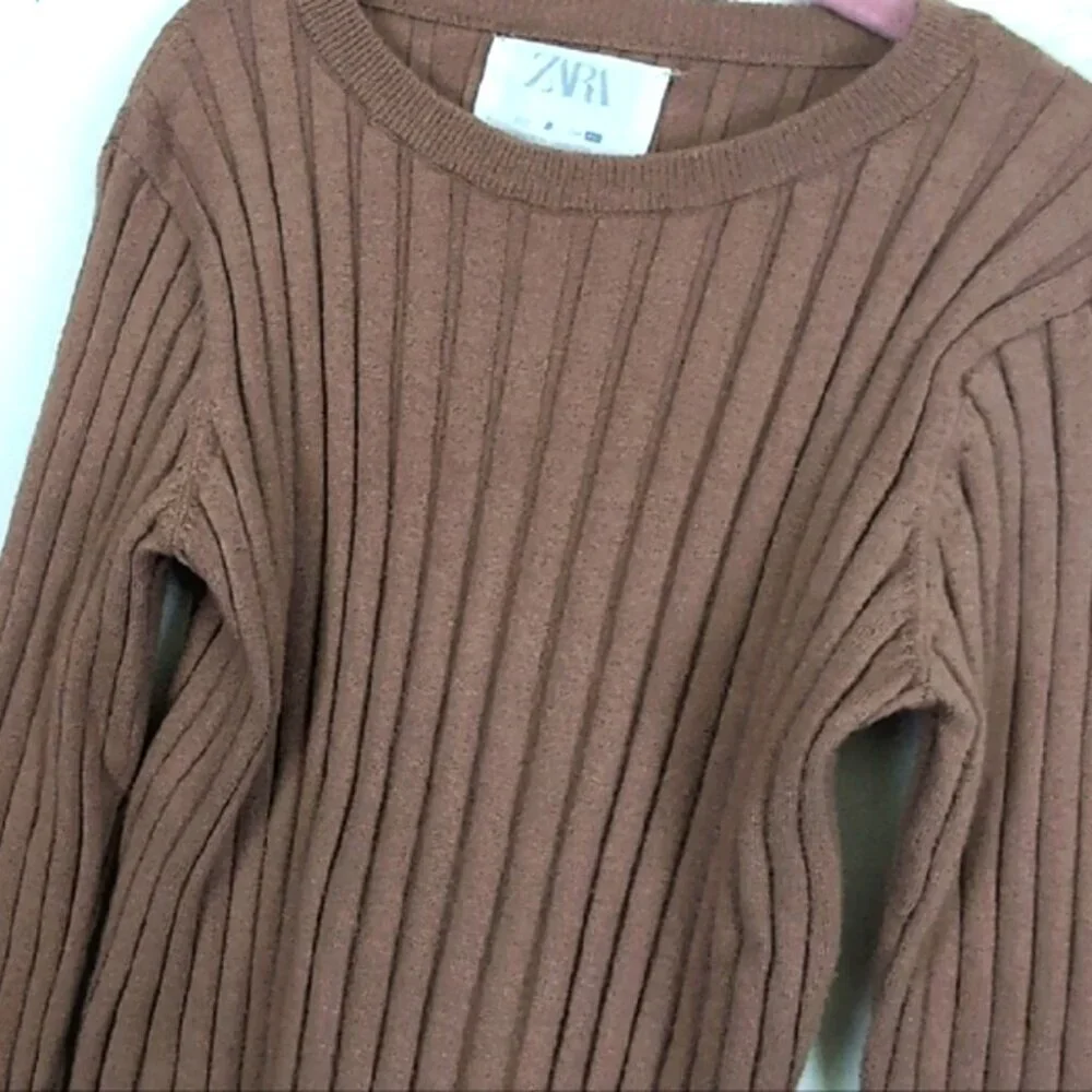 Zara Brown Long Sleeve Ribbed Tee